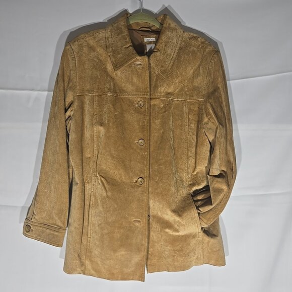 Vintage Cherokee Y2k Women’s L Honey Brown Suede Mid Length Leather Jacket SZ L - Picture 1 of 11